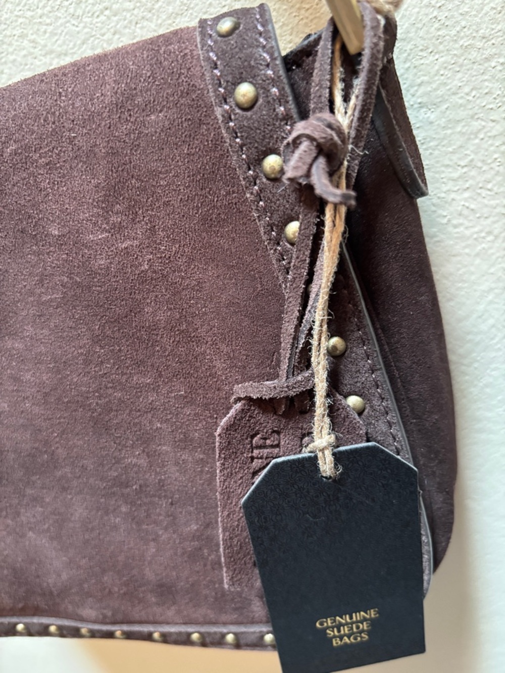 Suede Stud-Trim Crossbody Bag - Dark Brown - Picture 2 of 8